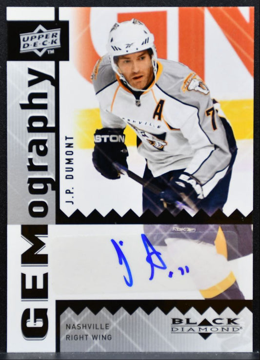 2009-10 Upper Deck Black Diamond Gemography J.P. Dumont GDU Predators Auto 9489