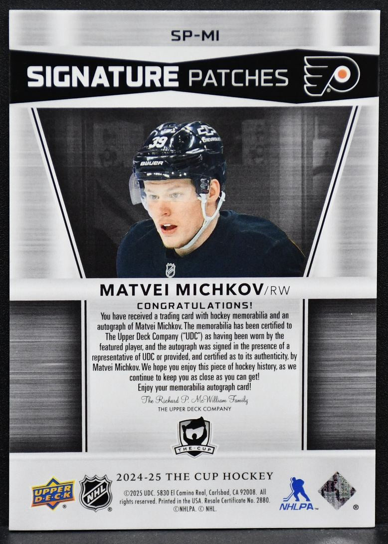 2024-25 UD The Cup Signature Patches Matvei Michkov SP-MI  Auto 06/25 Patch