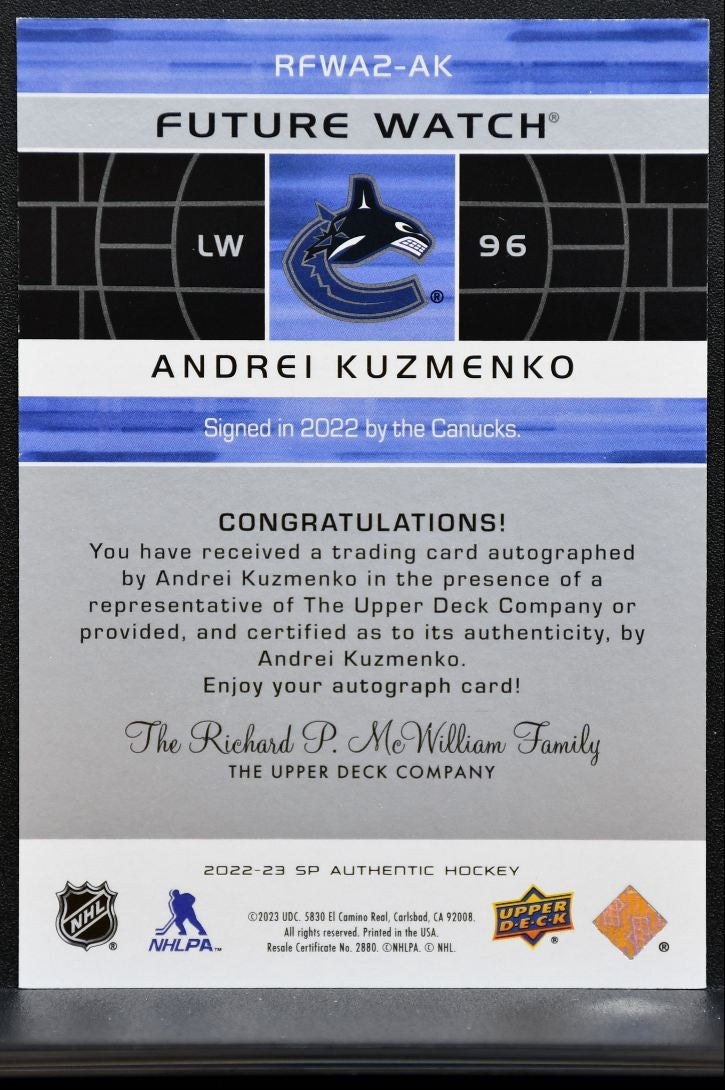 2022-23 SP Authentic Future Watch Auto Retro 2002-03 Kuzmenko RC Auto 95/99 2591