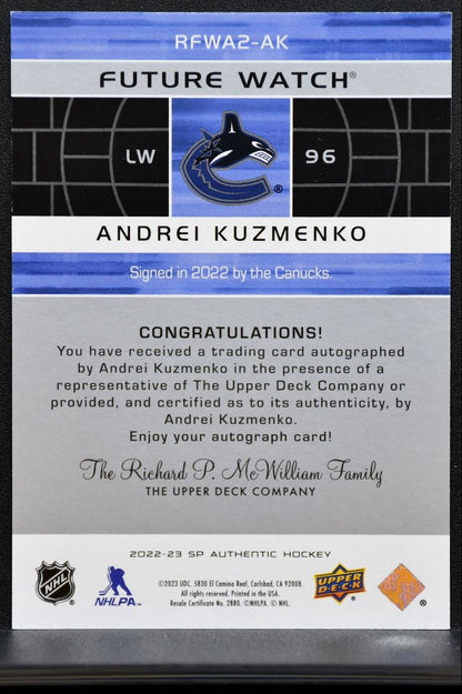 2022-23 SP Authentic Future Watch Auto Retro 2002-03 Kuzmenko RC Auto 95/99 2591