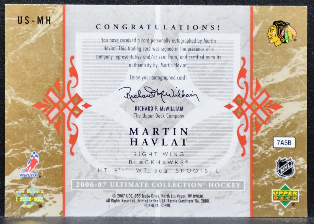 2006-07 UD Ultimate Collection Signatures Martin Havlat Blackhawks Auto 6334