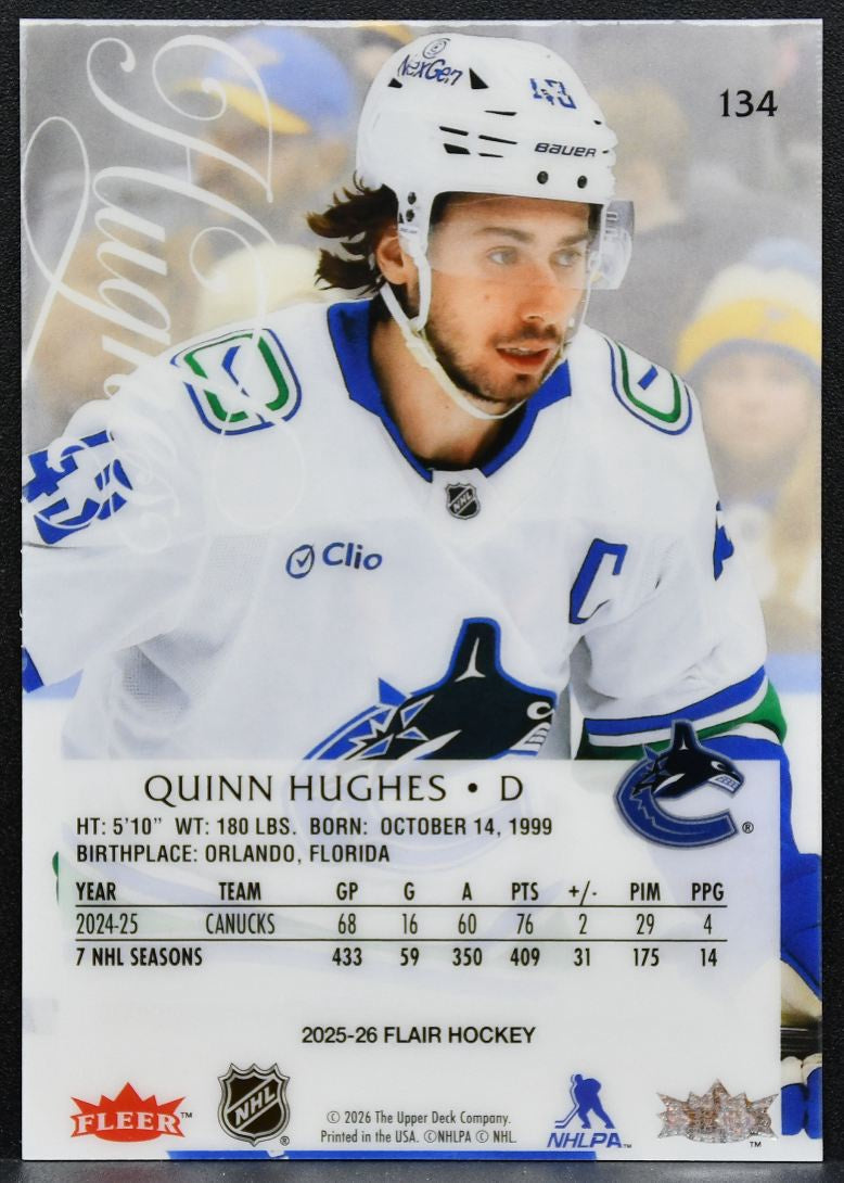 2025-26 Flair Quinn Hughes 134 Vancouver Canucks 4360