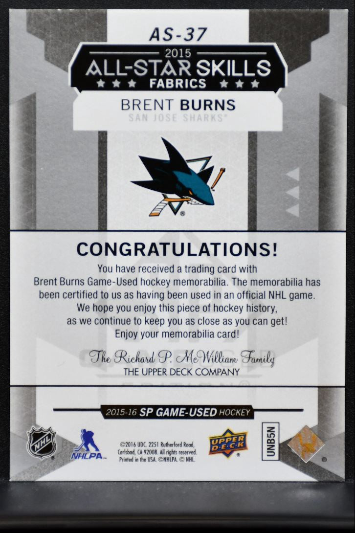 2015-16 SP Game Used 2015 All-Star Skills Fabrics Brent Burns Sharks Jersey 6989