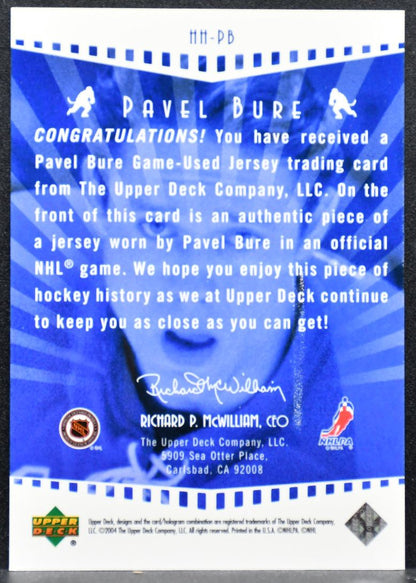 2003-04 Upper Deck Highlight Heroes Jersey Pavel Bure HH-PB Rangers Jersey 5726