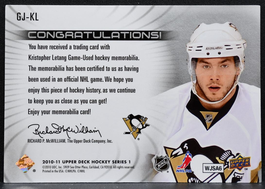 2010-11 UD Series 1 UD Game Jerseys Kristopher Letang Penguins Jersey 8979