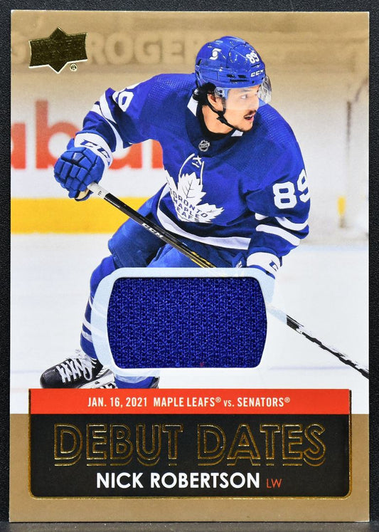 2021-22 UD Series 1 Debut Dates Gold Nick Robertson Maple Leafs Jersey 3940