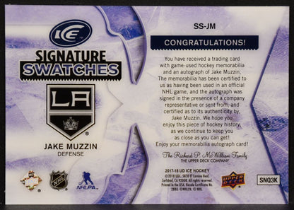 2017-18 UD Ice Auto Swatches Jake Muzzin SS-JM Kings Auto 072/150 Jersey 0102
