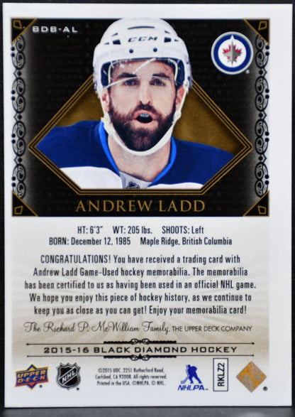 2015-16 Upper Deck Black Diamond Jerseys Andrew Ladd Jets 23/85 Jersey 3383