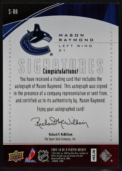 2010-11 Upper Deck Be A Player Signatures Mason Raymond S-RA Canucks Auto 7358