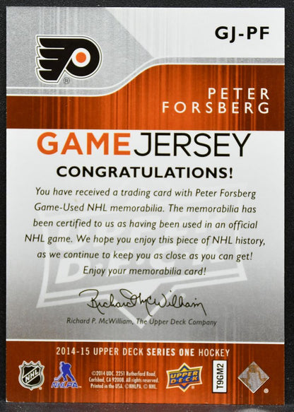 2014-15 Upper Deck Series 1 Game Jerseys Peter Forsberg GJ-PF Flyers Jersey 9455