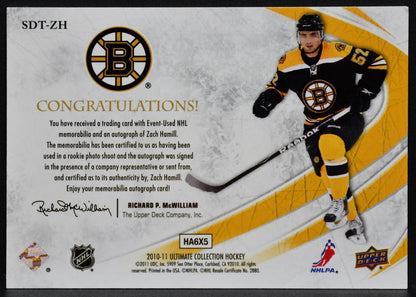 2010-11 UD Ultimate Collection Debut Hamill Bruins RC Auto 14/50 Jersey 0508
