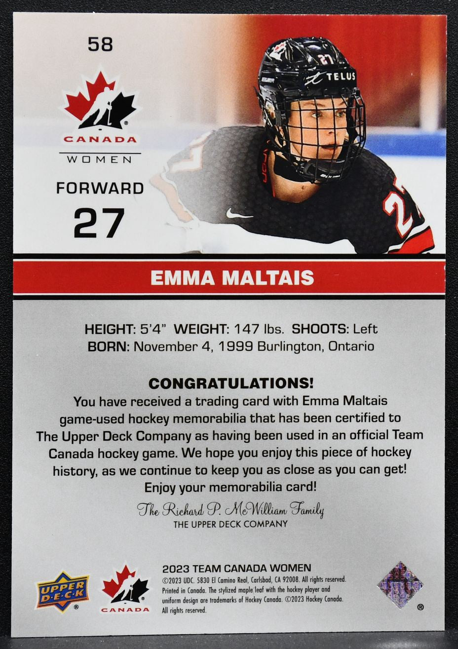 2023-24 Upper Deck Team Canada Women Jersey Emma Maltais 58 Canada Jersey 3567