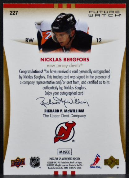 2007-08 SP Authentic Future Watch Auto Nicklas Bergfors RC Auto 641/999 9724