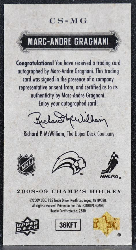 2008-09 Champ's Mini Card Marc-Andre Gragnani CS-MG Buffalo Sabres Auto 7600