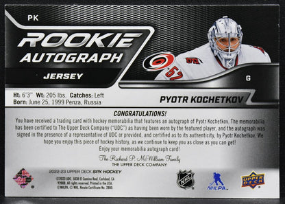 2022-23 SPx Rookie Auto Jersey Pyotr Kochetkov PK RC Auto 076/375 Jersey 2644
