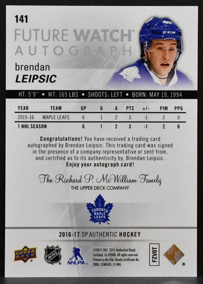 2016-17 SP Authentic Future Watch Auto Leipsic Maple Leafs RC Auto 605/999 1834