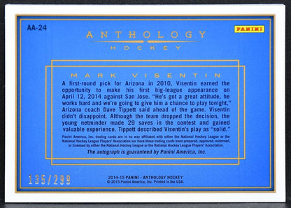 2014-15 Panini Anthology Auto Mark Visentin AA-24 Coyotes Auto 135/299 8058