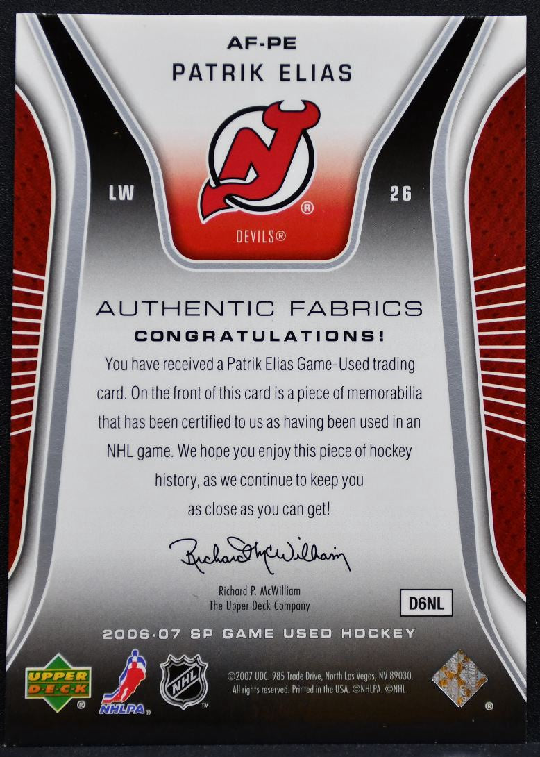 2006-07 SP Game Used Authentic Fabrics Patrik Elias AF-PE Devils Jersey 0721