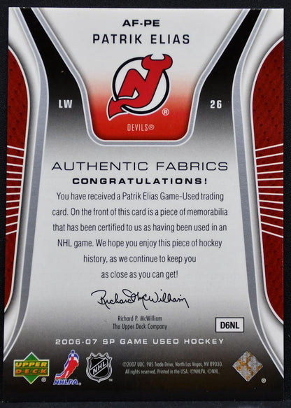 2006-07 SP Game Used Authentic Fabrics Patrik Elias AF-PE Devils Jersey 0721
