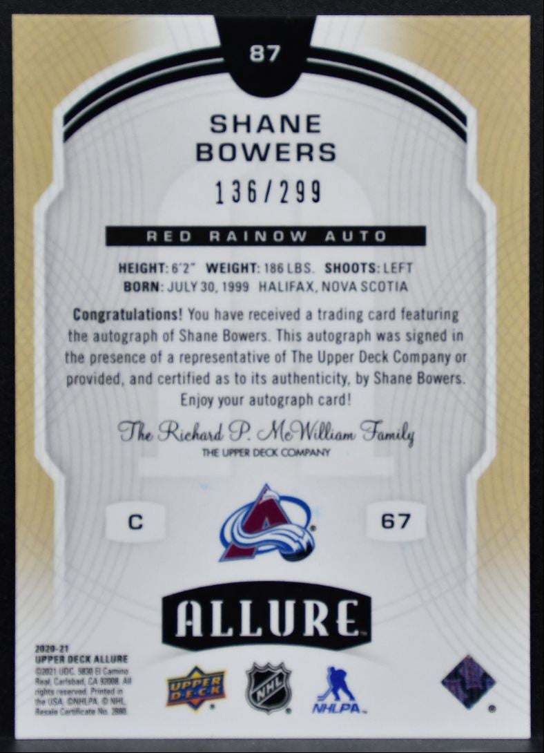 2020-21 UD Allure Red Rainbow Autographs Shane Bowers RC Auto 136/299 0673