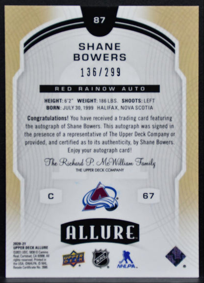 2020-21 UD Allure Red Rainbow Autographs Shane Bowers RC Auto 136/299 0673
