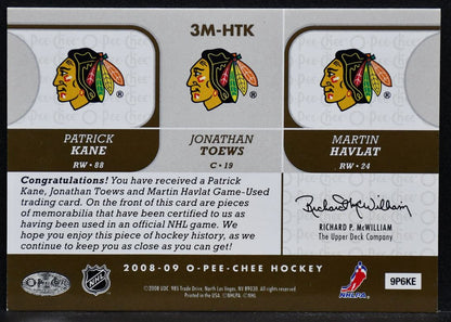 2008-09 O-Pee-Chee Materials Kane Toews Havlat 3M-HTK Chicago Blackhawks Jersey