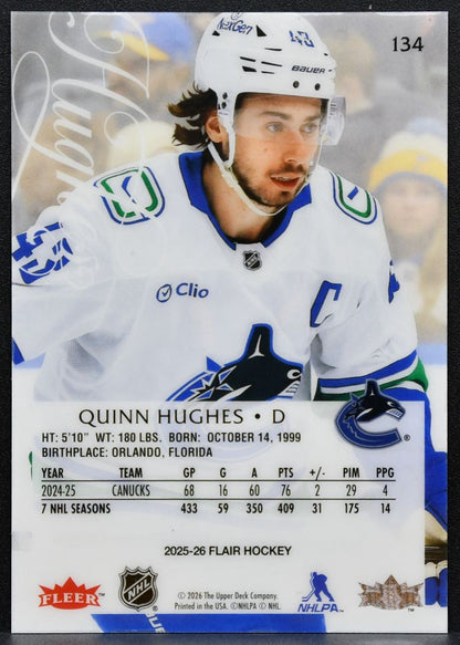 2025-26 Flair Quinn Hughes 134 Vancouver Canucks 5046