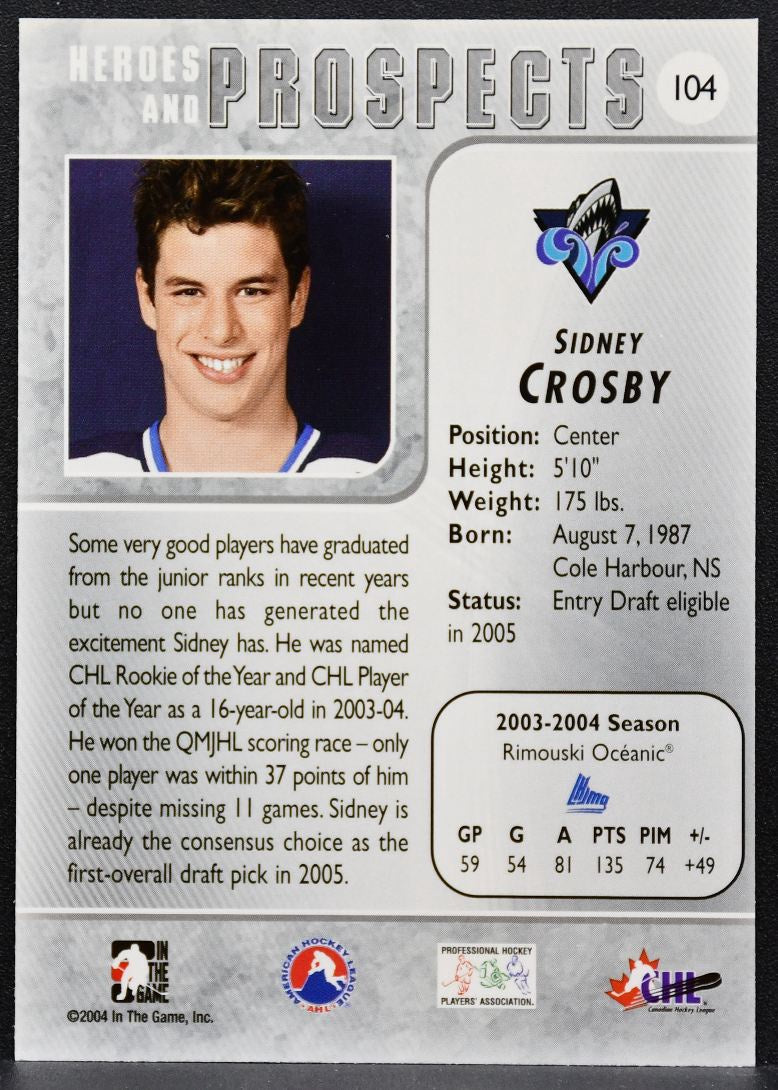 2004-05 In The Game Heroes and Prospects Sidney Crosby 104 Rimouski Oceanic 5152