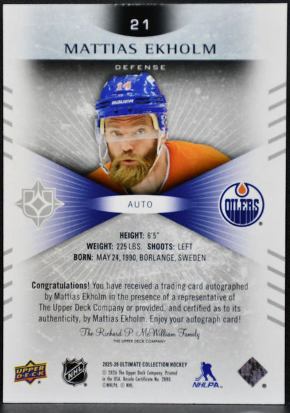 2025-26 UD Ultimate Collection Autographs Ekholm Edmonton Oilers Auto 7151
