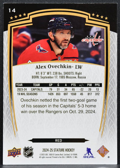 2024-25 Upper Deck Stature Red Alex Ovechkin 14 Washington Capitals 117/249 5282