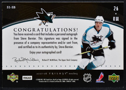 2007-08 UD Trilogy Script One Young Stars Steve Bernier S1-SB Sharks Auto 2025