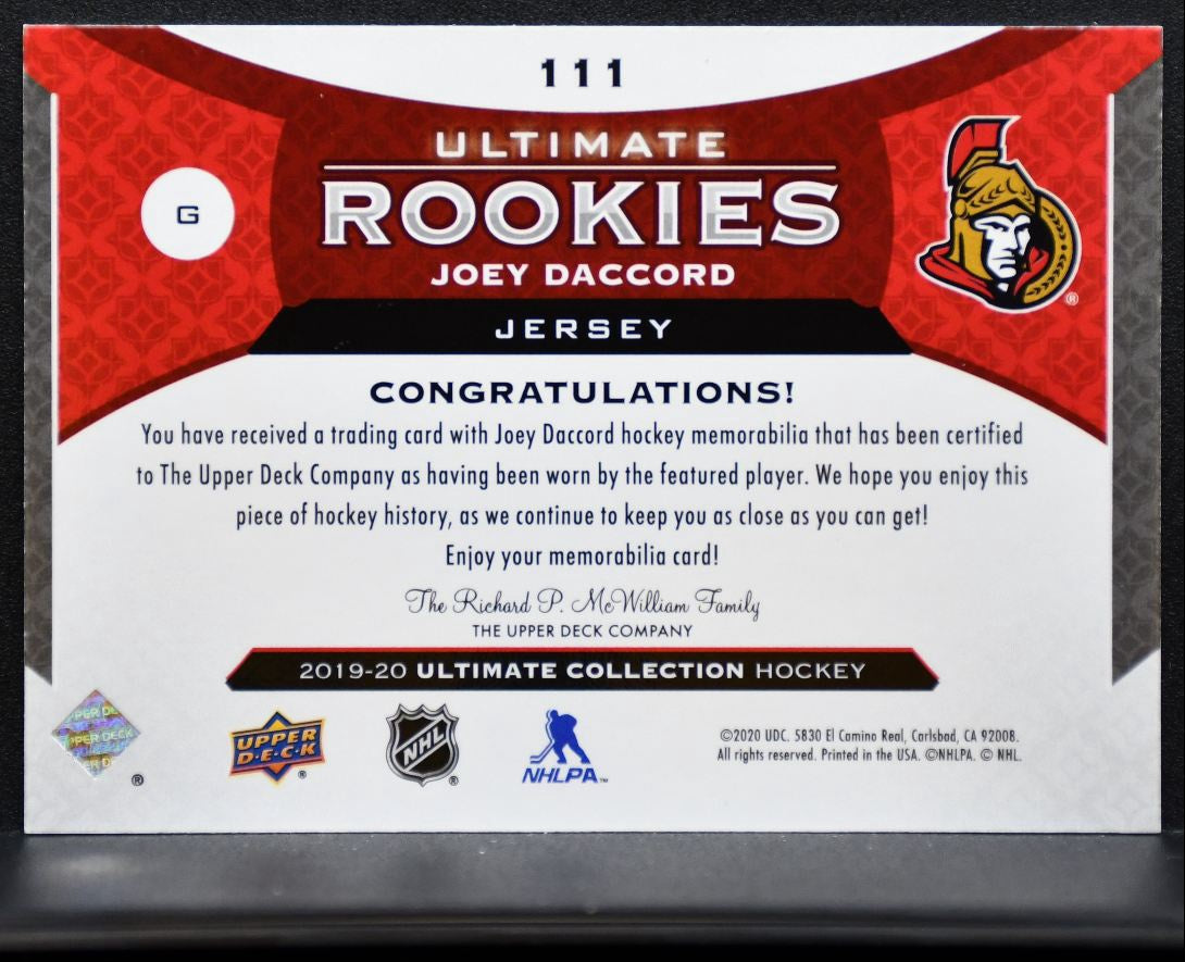 2019-20 UD Ultimate Collection Rookies Jersey Daccord RC 165/399 Jersey 5906
