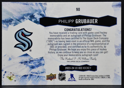 2023-24 UD Ice Base Gold Patch Philipp Grubauer 90 Kraken Auto 37/49 Patch 8379