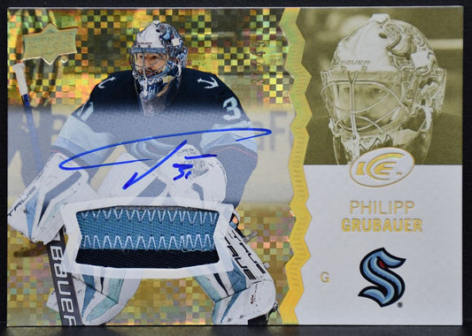 2023-24 UD Ice Base Gold Patch Philipp Grubauer 90 Kraken Auto 37/49 Patch 8379