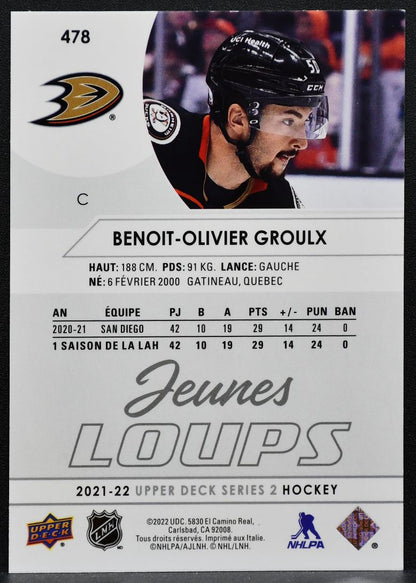 2021-22 UD Series 2 Young Guns Variante Francaise Groulx Ducks RC 2713