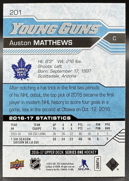 2016-17 UD Young Guns Auston Matthews 201 Toronto Maple Leafs RC