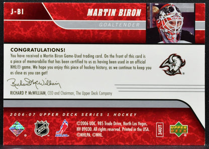2006-07 Upper Deck Series 1 UD Game Jersey Martin Biron J-BI Sabres Jersey 2198