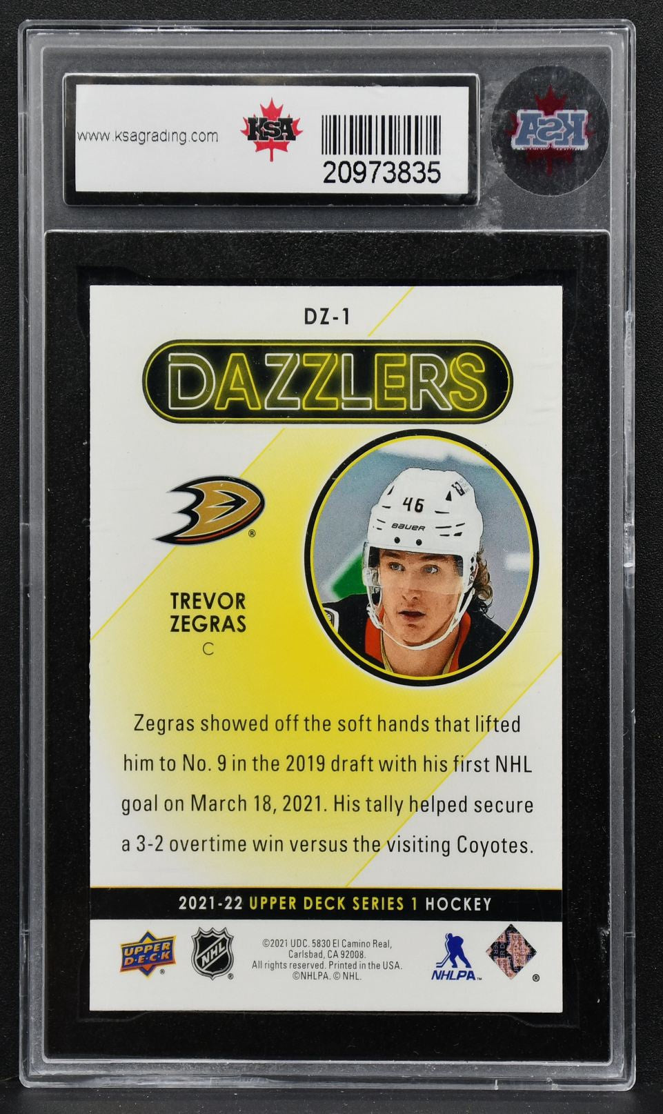 2021-22 Upper Deck Series 1 Dazzlers Orange Trevor Zegras DZ-1 RC 2279
