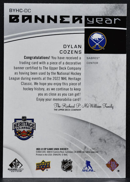 2022-23 SP Game Used NHL Heritage Classic Banner Year Relics Cozens Jersey 4546