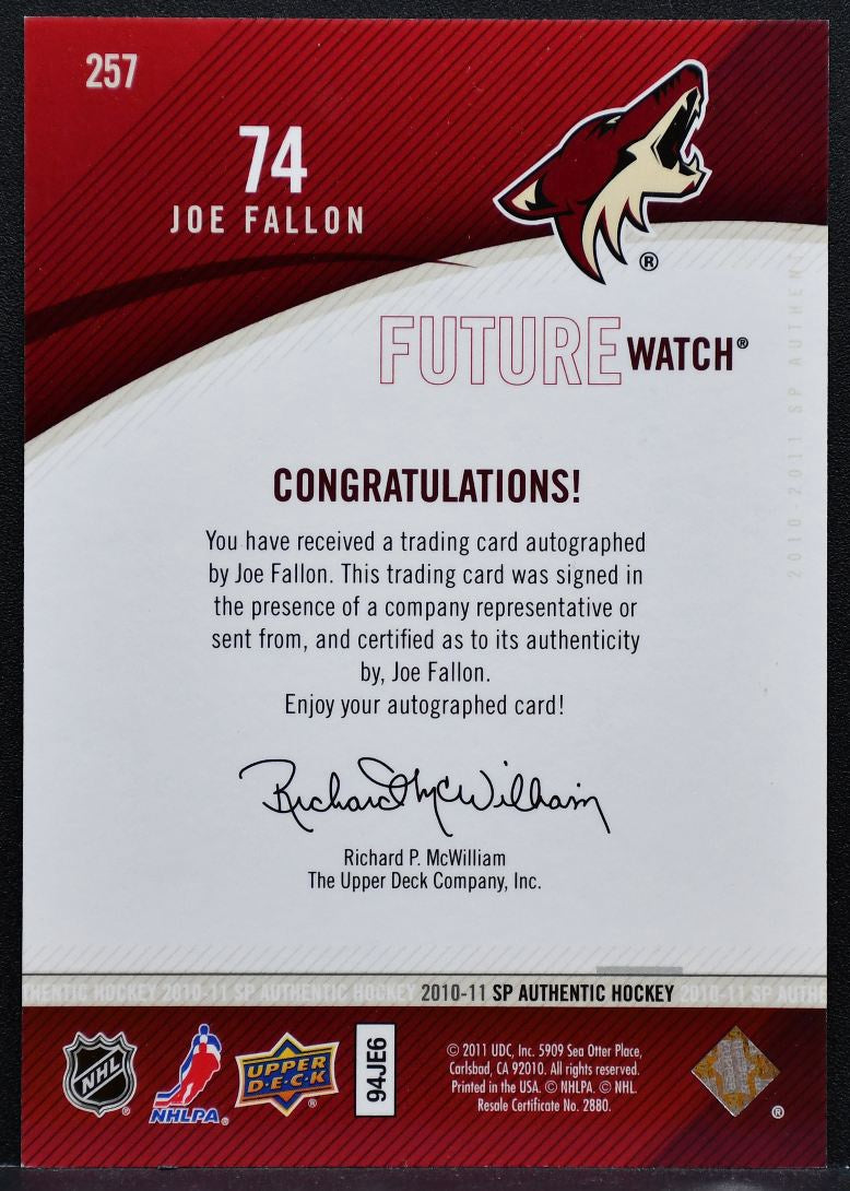 2010-11 SP Authentic Future Watch Auto Fallon RC Auto 262/999 9268