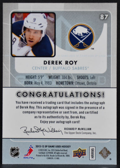 2012-13 SP Game Used Gold Autographs Derek Roy 87 Buffalo Sabres Auto 2162