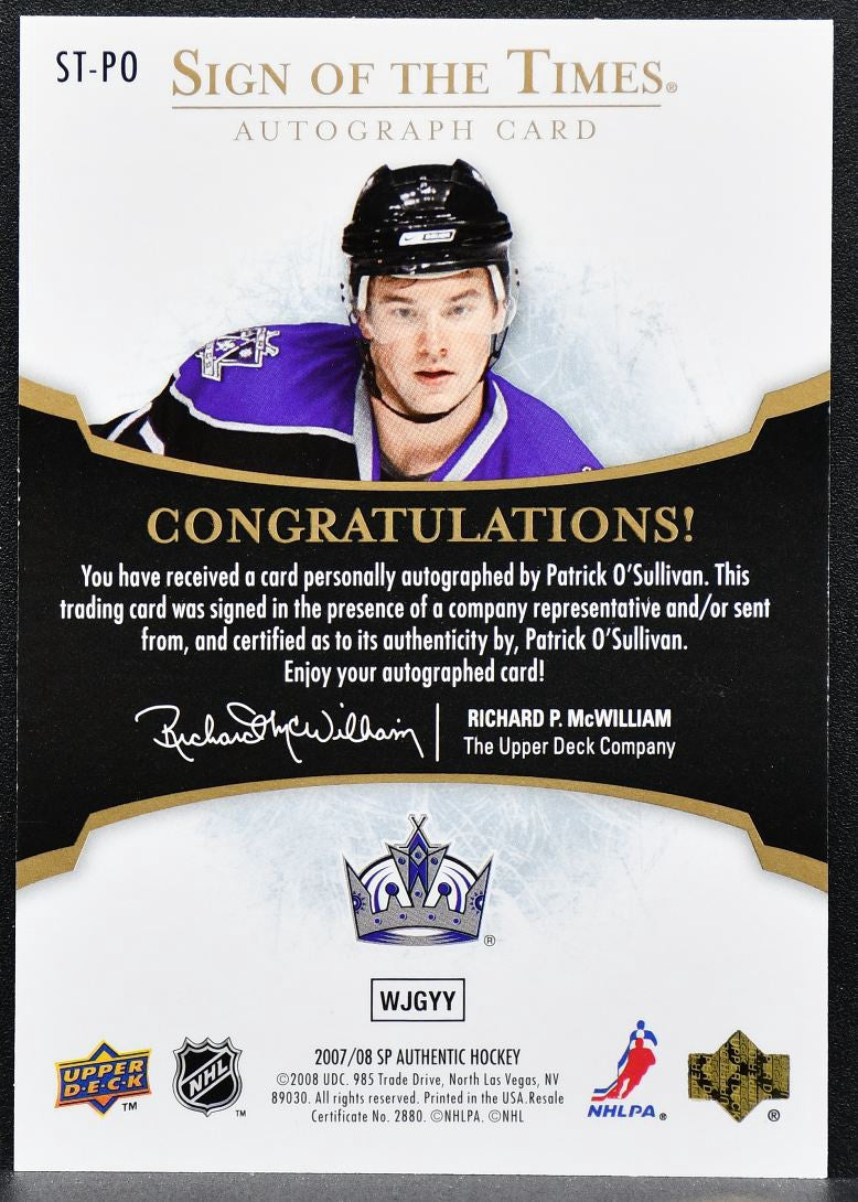 2007-08 SP Authentic Sign of the Times Patrick O'Sullivan ST-PO Auto 9514