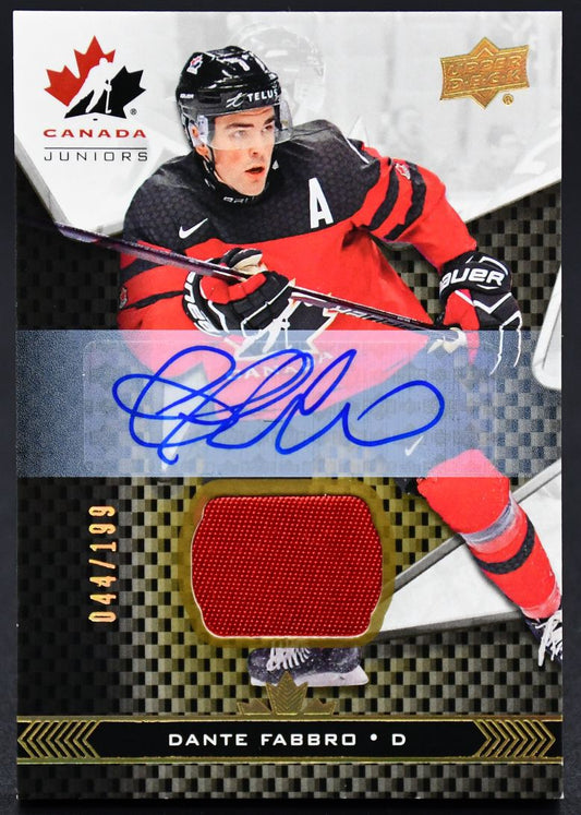 2018-19 UD Team Canada Juniors Jersey Auto Dante Fabbro 8 Auto 044/199 Patch