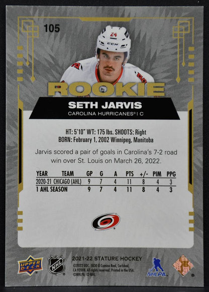 2021-22 Upper Deck Stature Rookie Seth Jarvis 105 Carolina Hurricanes RC 336/399 2110