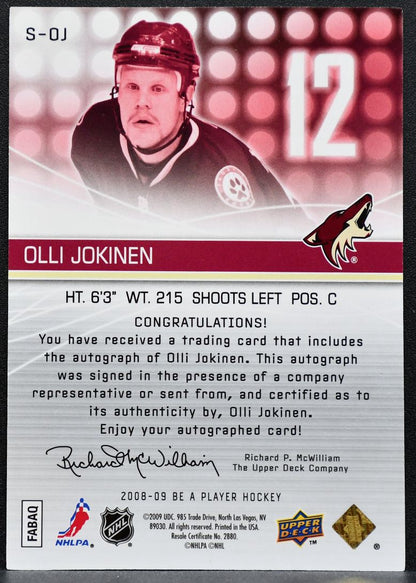 2008-09 Upper Deck Be a Player Signatures Olli Jokinen S-OJ Coyotes Auto 1016