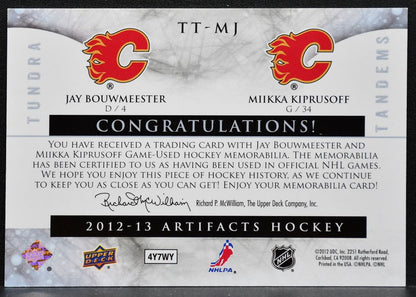 2012-13 UD Artifacts Tundra Tandems Blue Dual Kiprusoff/Bouwmeester Jersey 9716