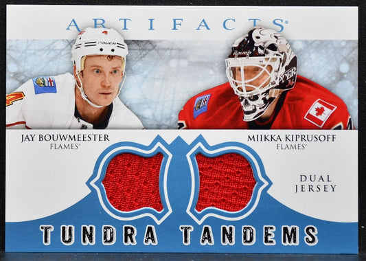 2012-13 UD Artifacts Tundra Tandems Blue Dual Kiprusoff/Bouwmeester Jersey 9716