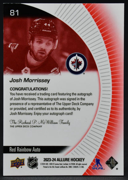 2023-24 UD Allure Red Rainbow Auto Josh Morrissey 81 Auto