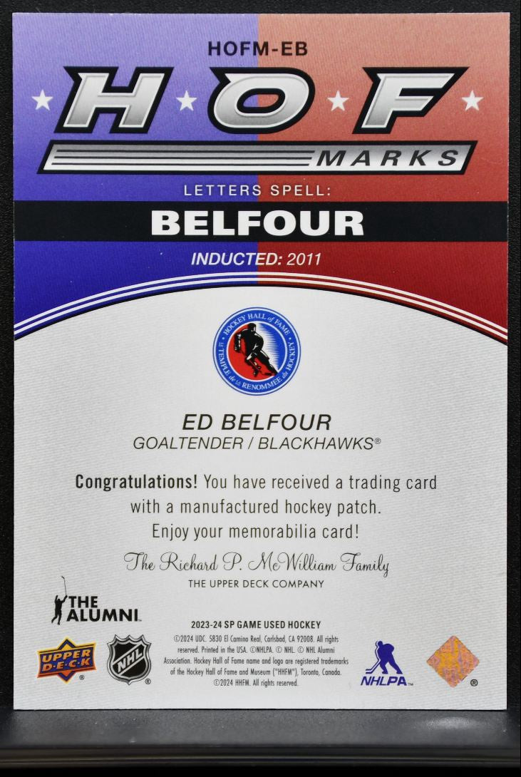 2023-24 SP Game Used HOF Marks Ed Belfour Chicago Blackhawks 32/35 Patch 0764