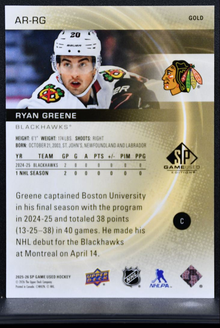 2025-26 SP Game Used Authentic Rookies Gold Ryan Greene RC 088/149 8907